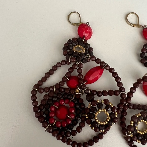 Bebe brown red beaded statement earrings - Picture 6 of 6